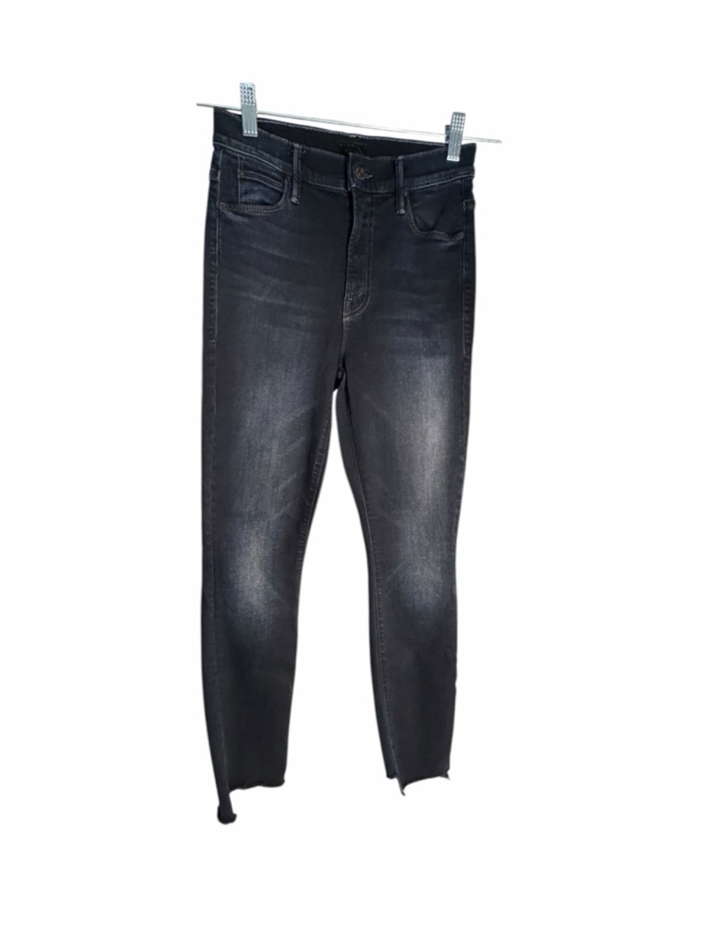 MOTHER The Stunner Step Fray Washed Black Skinny Jeans Sz 25